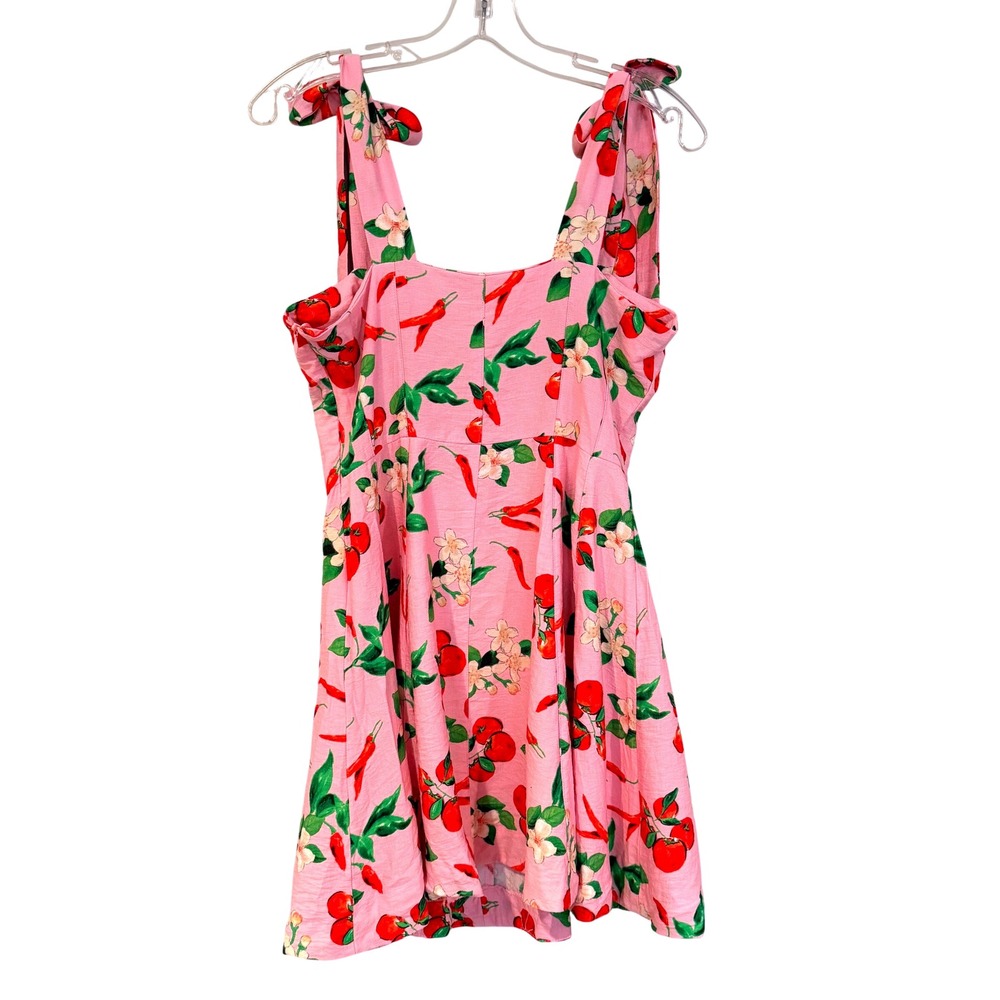 ZARA Cherry Print Tie Shoulder Mini Dress Womens Medium Pink Coquette Dainty Y2K - Picture 11 of 15